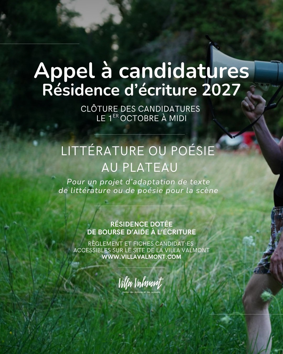 Résidence d'écriture 2027 : Littérature ou poésie au plateau