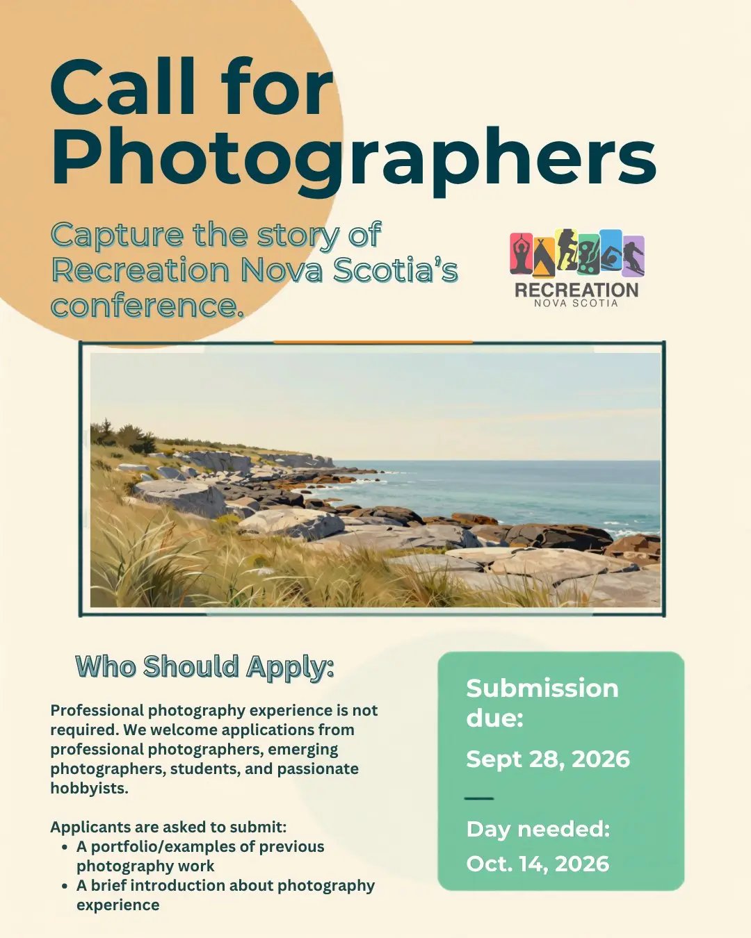 Call for Photographers: Recreation Nova Scotia's 2026 Annual Conference