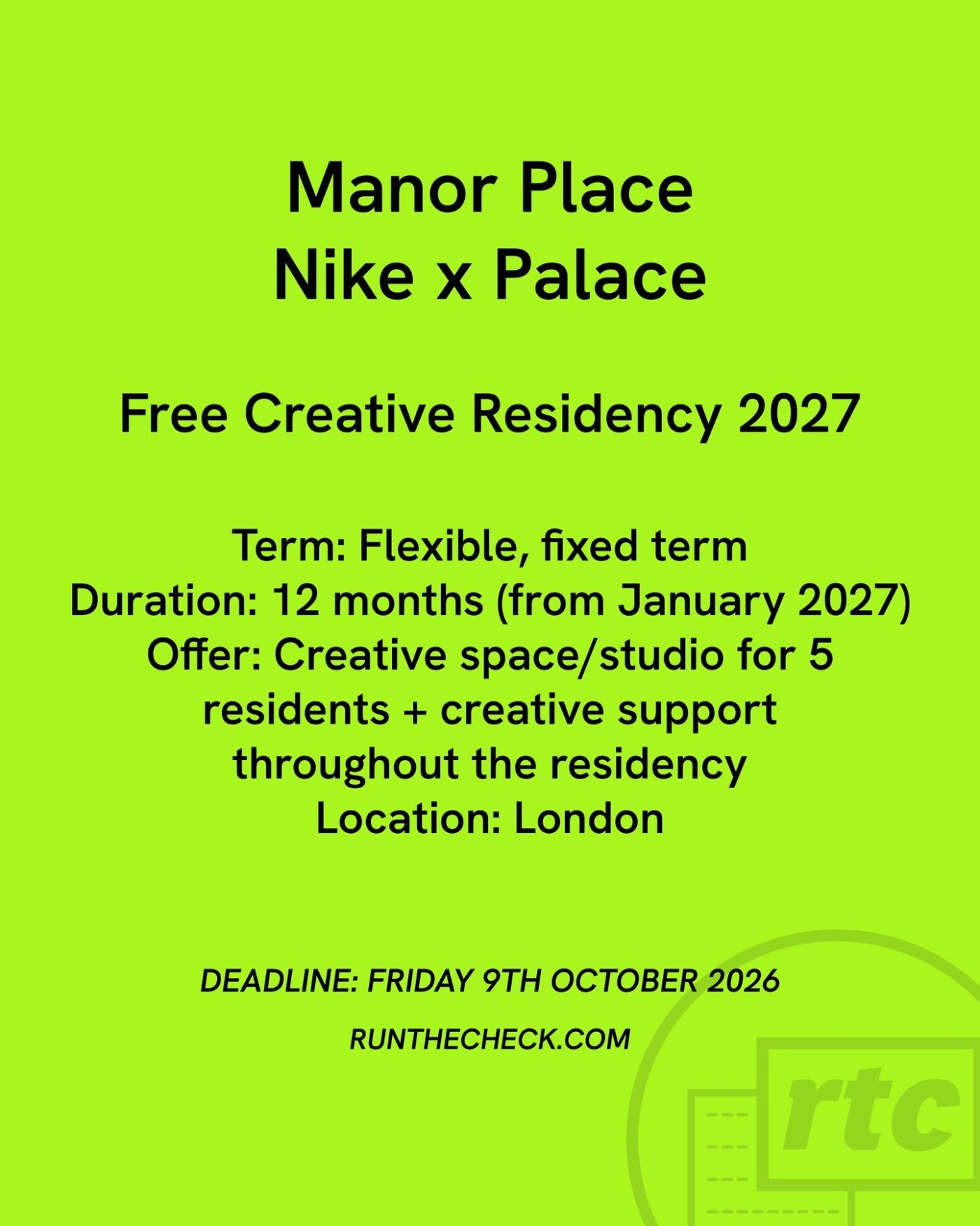 Manor Place Nike x Palace Free Creative Residency 2027