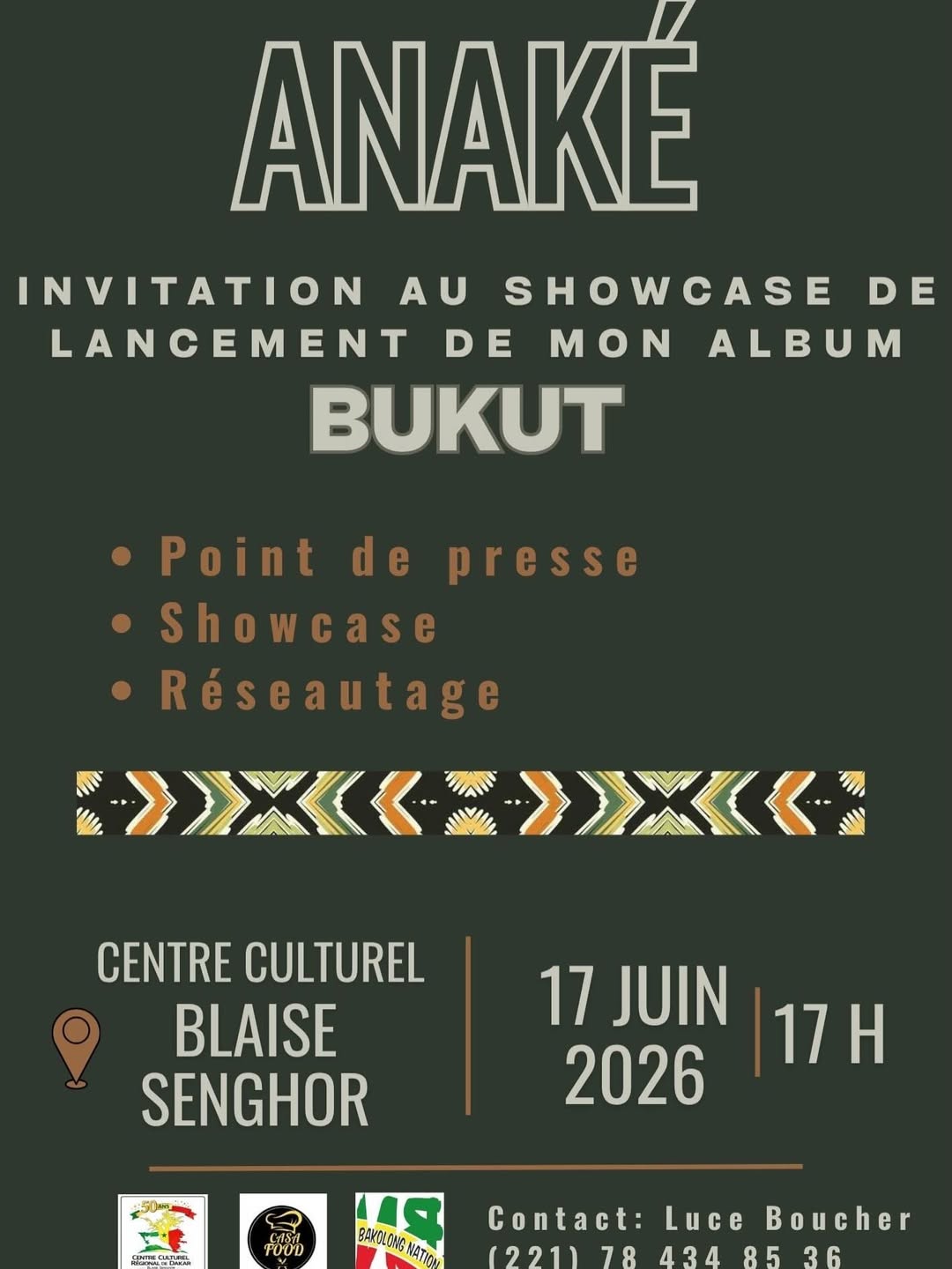 Invitation au Showcase de lancement de l'album BUKUT par Anaké