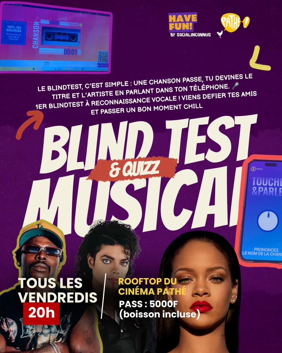 Tous les vendredis ! Soirée Blind test et quizz au rooftop du cinéma Pathé 🤩