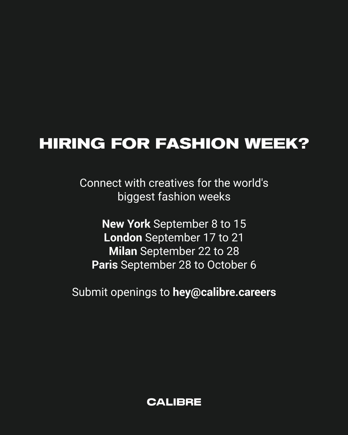 Hiring for Fashion Week - Paris