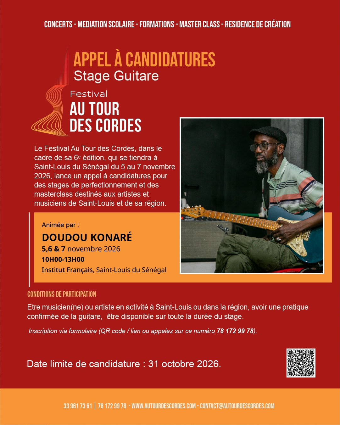 Appel à candidatures - Stage Guitare avec Doudou Konaré